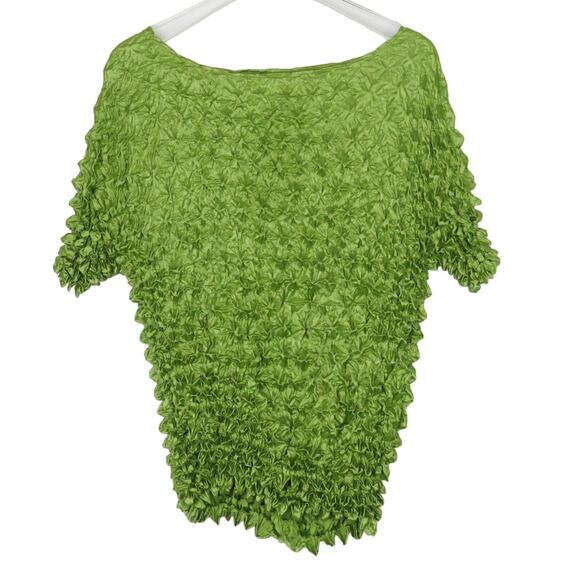 1990s Vintage Lime Green Popcorn Shirt Short Sleeve Blouse One Size Medium - Picture 4 of 8